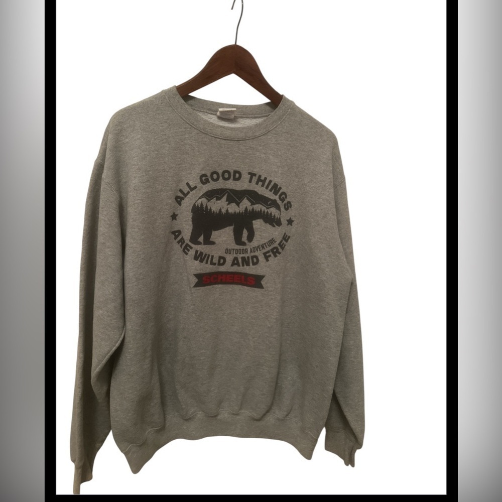 Unisex Gray/Black/Red Port & Co  / Scheels outdoor adventure crewneck, size L